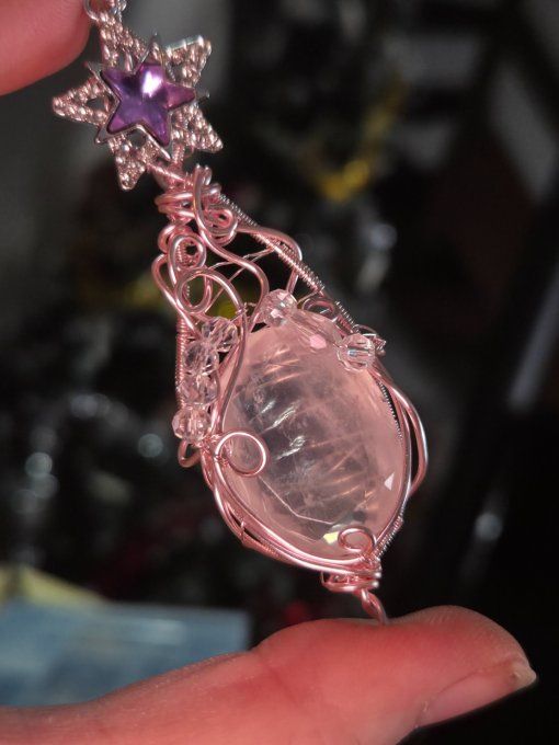 Amulette Quartz Rose à Facette- Fleur d’etoile 