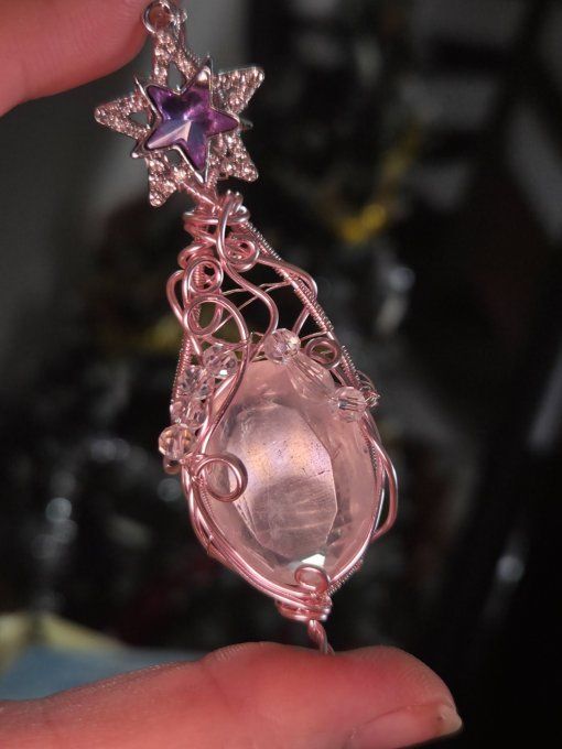 Amulette Quartz Rose à Facette- Fleur d’etoile 
