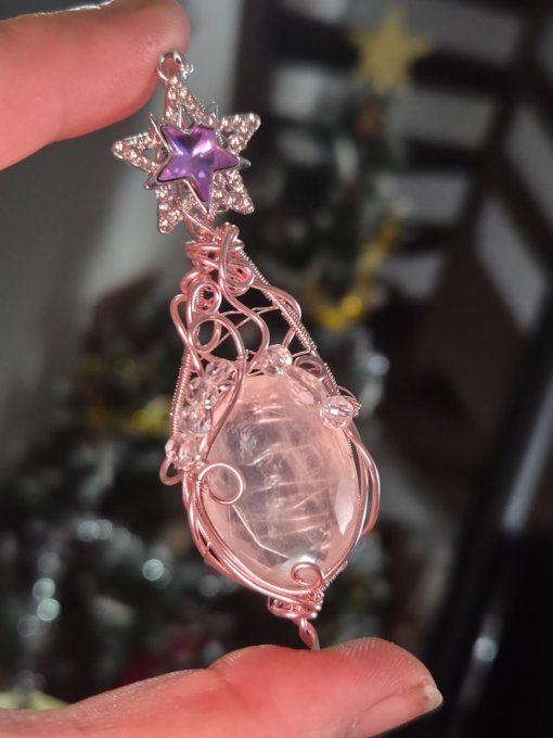 Amulette Quartz Rose à Facette- Fleur d’etoile 