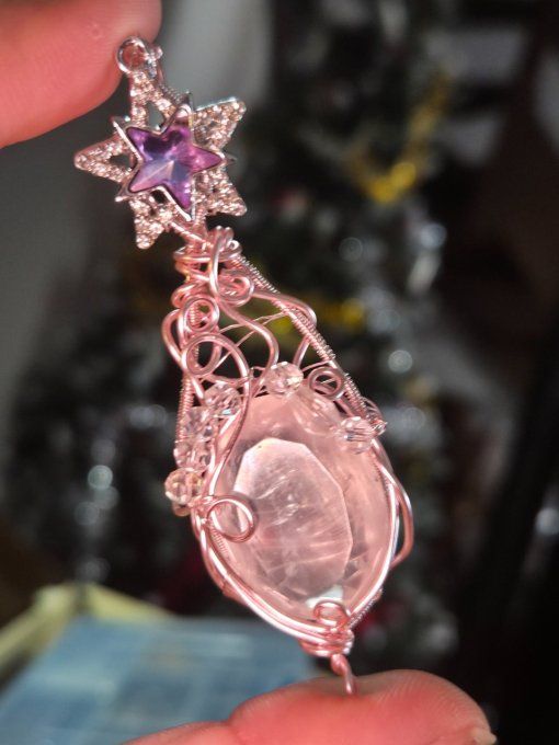 Amulette Quartz Rose à Facette- Fleur d’etoile 