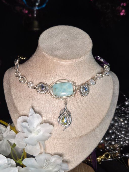 Douceur d'Uranus : collier modulable Calcite Caribéenne 