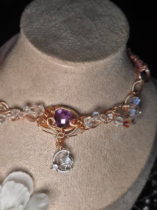 Legende Du Bifröst : Collier Modulable Amethyste Cuivre Rose