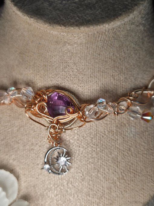 Legende Du Bifröst : Collier Modulable Amethyste Cuivre Rose