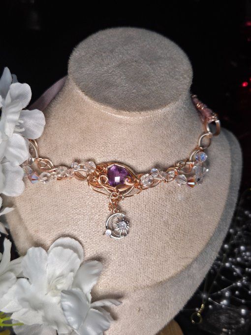 Legende Du Bifröst : Collier Modulable Amethyste Cuivre Rose