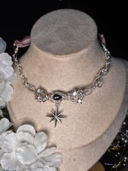 Constellation du Cygne : collier modulable Diopside black star 