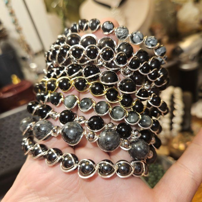 Bracelet Pierres Noires et grises 