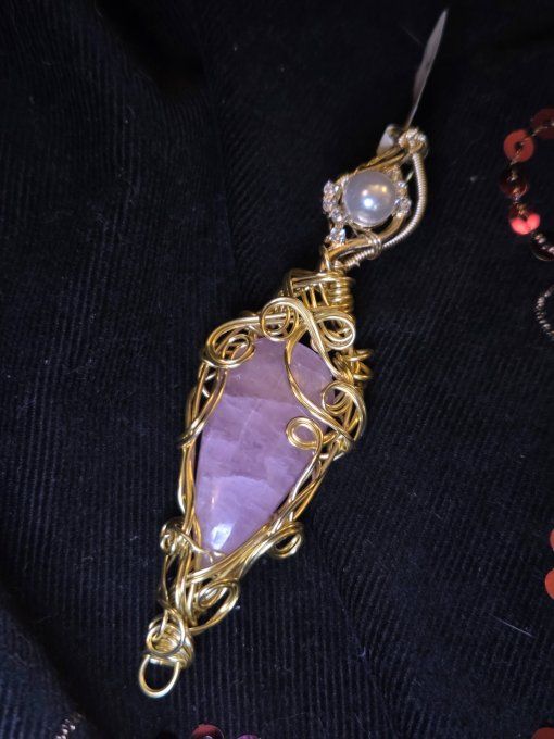 Kunzite ✨ pendentif fil Or coeur cuivre 