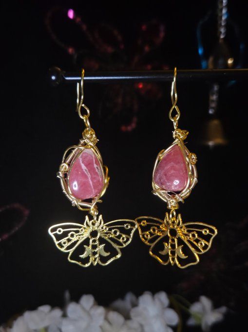 Boucles d’oreille Rhodochrosite Or– Apaisement, Sérénité & Protection
