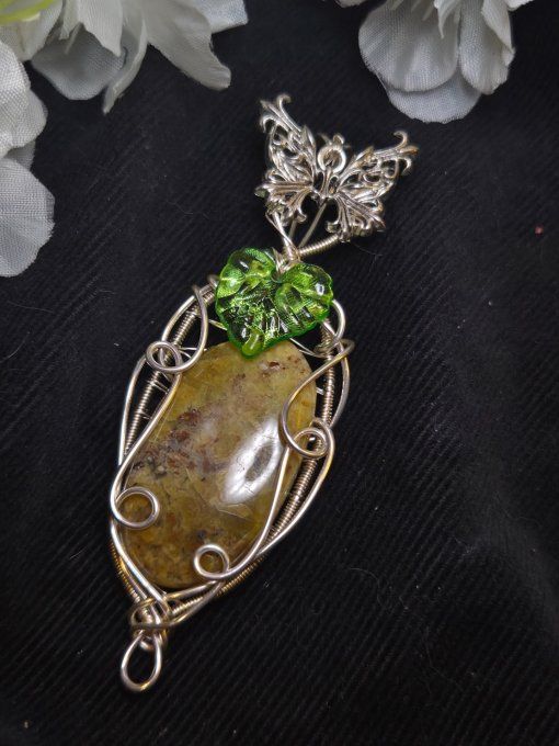 Amulette Argent – Opale Verte- Prospérité et jeunesse