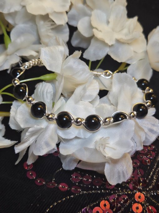Collier sur mesure 3 rang Onyx Noire et blanche - courage et confiance