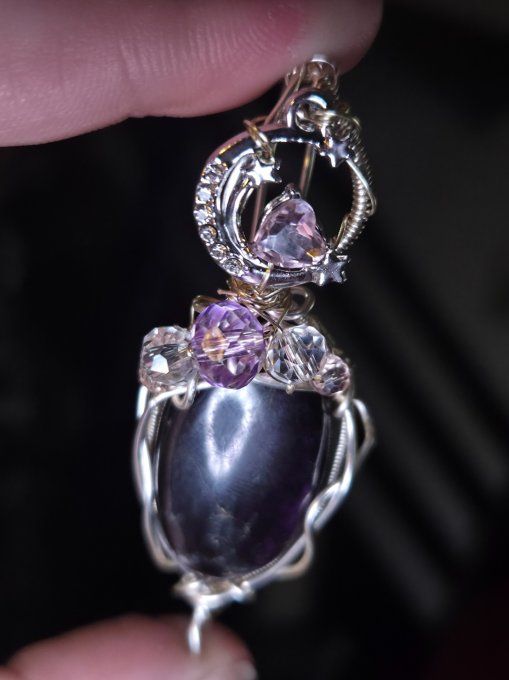 Pendentif Lune d’argent en Purpurite  – La Liberté Intérieure  