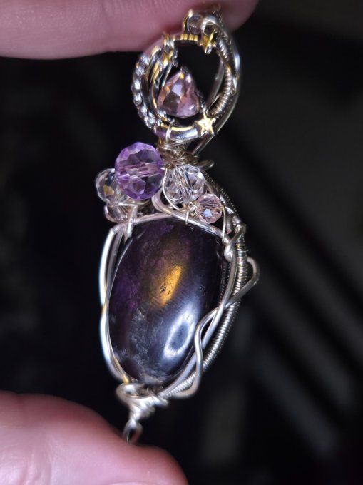 Pendentif Lune d’argent en Purpurite  – La Liberté Intérieure  