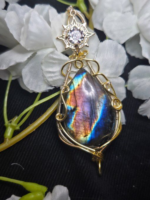 Legende labradorite : voie lactée - pendentif Or cuivre