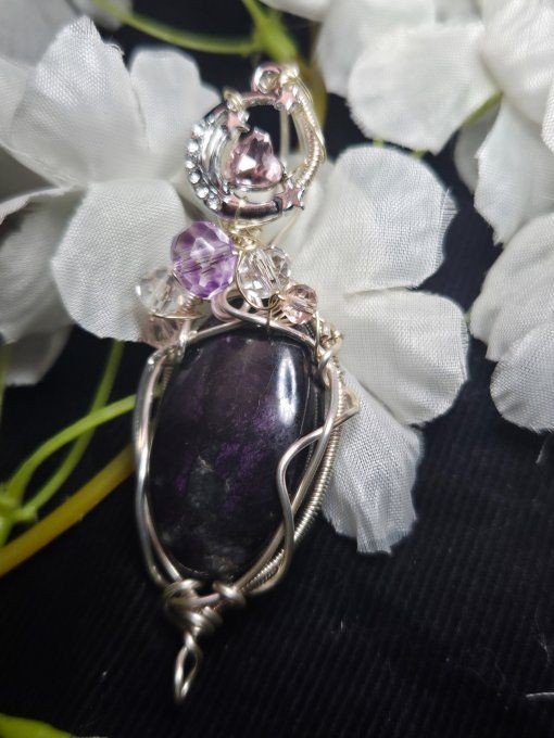 Pendentif Lune d’argent en Purpurite  – La Liberté Intérieure  