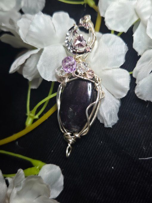 Pendentif Lune d’argent en Purpurite  – La Liberté Intérieure  
