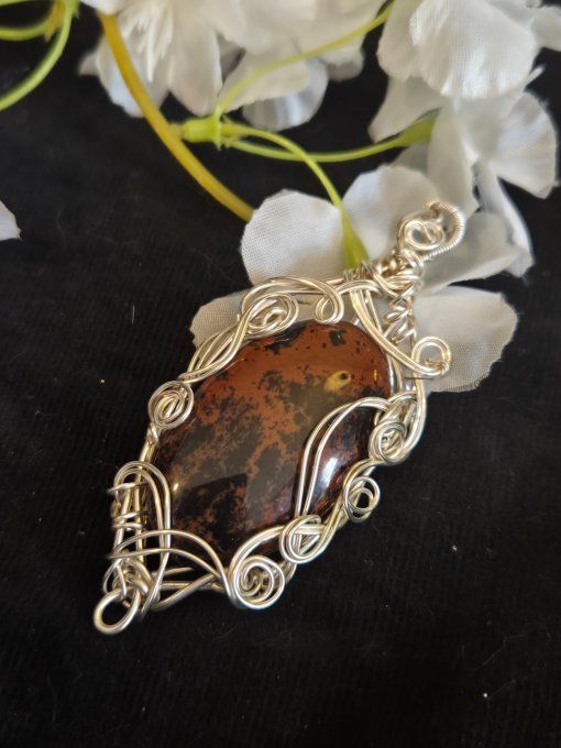  Amulette Obsidienne Mahogany – Protection, Sérénité & Équilibre