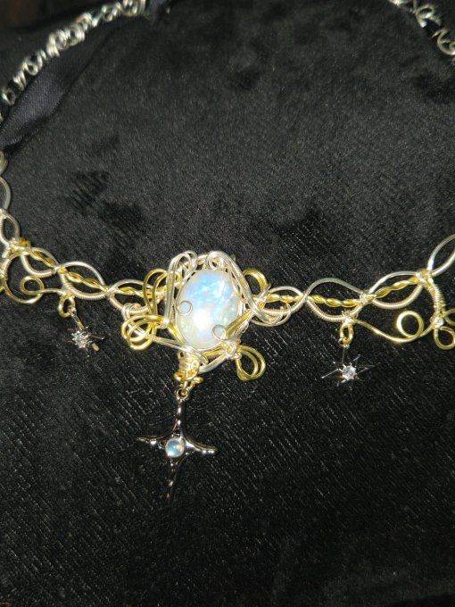Collier Starlight : pierre de Lune peristérite