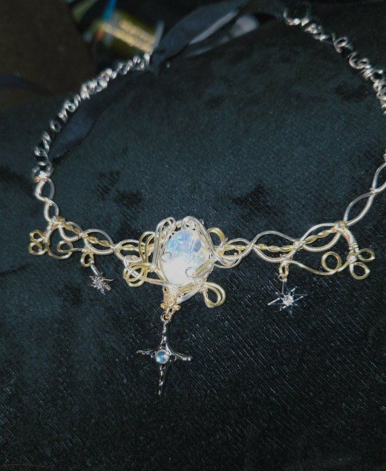 Collier Starlight : pierre de Lune peristérite