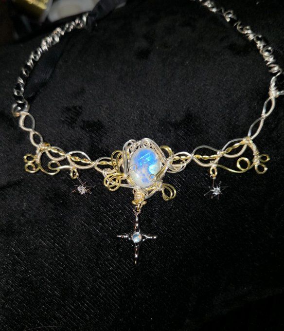 Collier Starlight : pierre de Lune peristérite