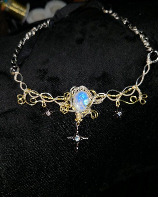 Collier Starlight : pierre de Lune peristérite