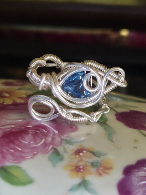 bague zircon bleu-ajustable