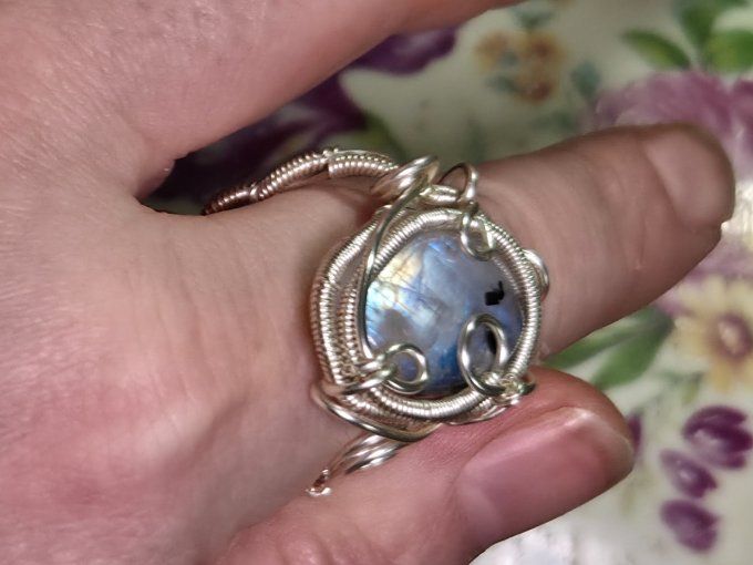 Bague Pierre de Lune - Peristerite 