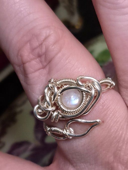 Bague pierre de lune : Péristerite ✨ concentration et protection