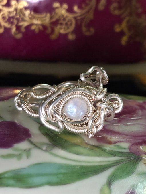 Bague pierre de lune : Péristerite ✨ concentration et protection