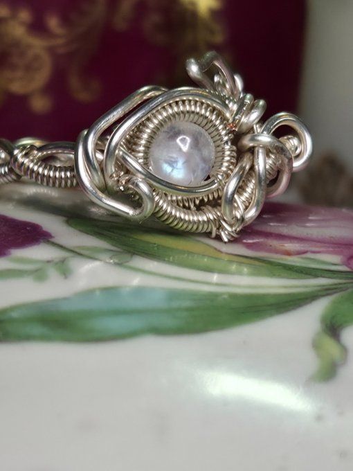 Bague pierre de lune : Péristerite ✨ concentration et protection