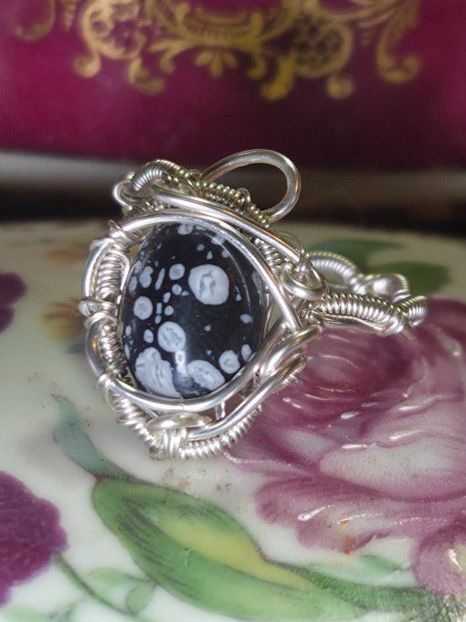 Bague obsidienne neige ajustable-Douceur, Protection & Guérison ❄️  