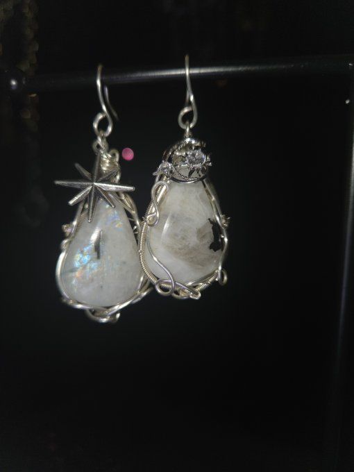 Boucle d’oreille argent Pierre de lune ✨ Péristerite ✨ 