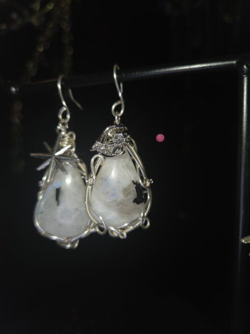 Boucle d’oreille argent Pierre de lune ✨ Péristerite ✨ 