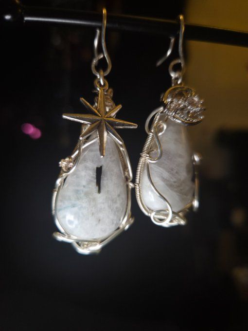 Boucle d’oreille argent Pierre de lune ✨ Péristerite ✨ 