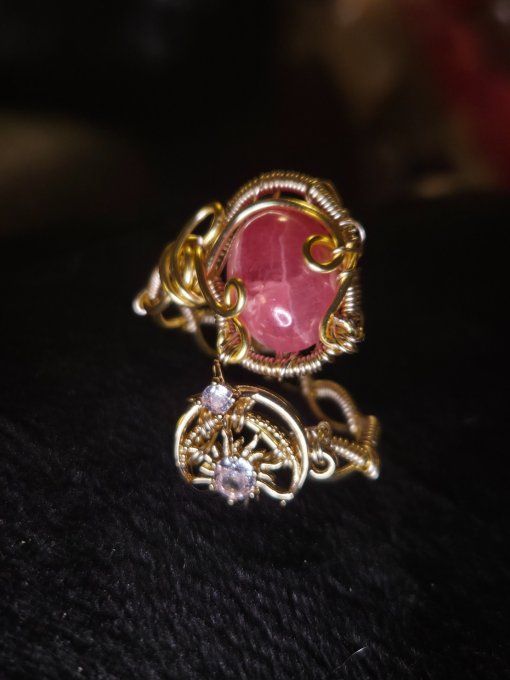Reserver Daerha .Bague rhodochrosite ajustable rose- Sérénité & Bien-Être Émotionnel     