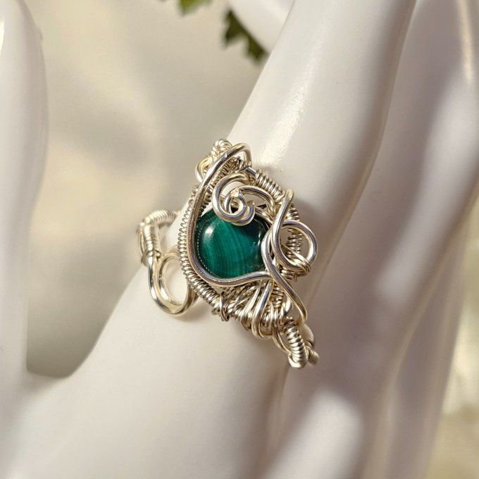 Bague malachite ajustable 