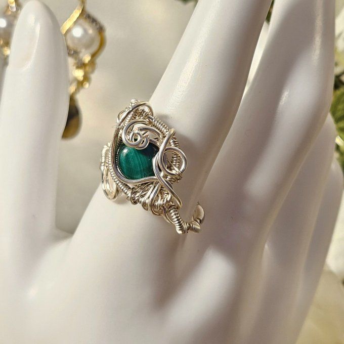 Bague malachite ajustable 