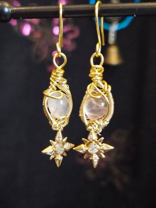 Boucle d'oreille - Quartz rose ,amour et douceur 