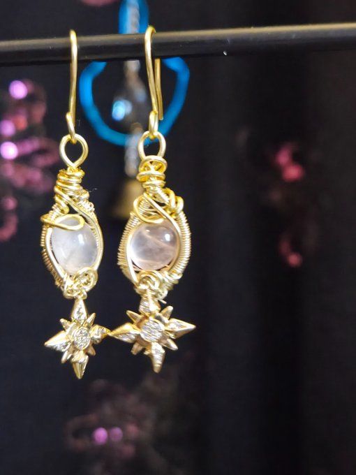 Boucle d'oreille - Quartz rose ,amour et douceur 