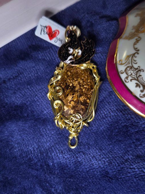 ✨ Amulette Bronzite -pendentif  or coeur cuivre 