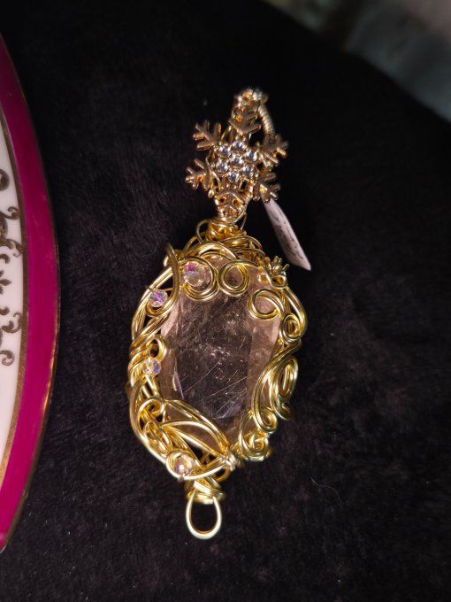 Légende d'hiver -Pendentif Quartz Rutile Or– Confiance Et Joie
