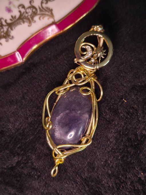Pendentif Or Iolite (Cordierite) –✨ peurs profondes et anxieté 
