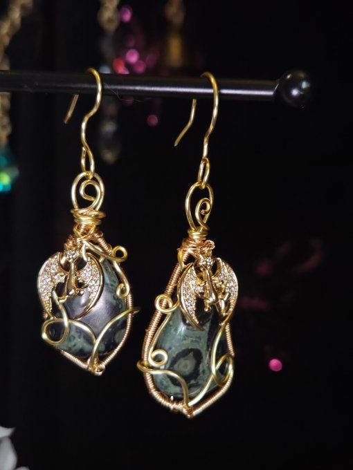 Boucle jaspe kambaba lune d'or 