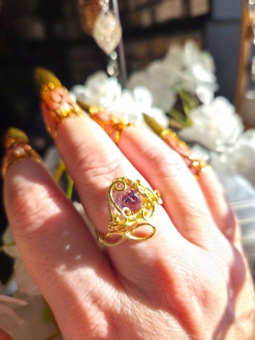 Bague fluorite brut :Équilibre Et Vitalité .
