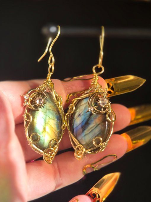 Boucles D’Oreille labradorite Lune 