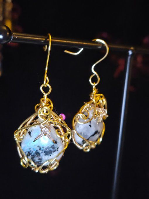 Boucle d’oreille or Pierre de lune ✨ Péristerite ✨  