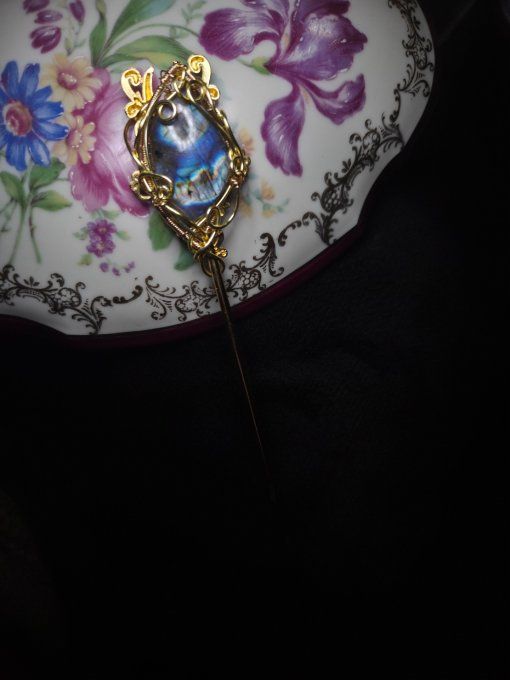  Pic à cheveux dorée Labradorite : confiance & protection.