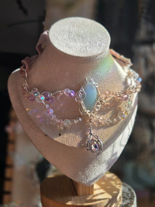 Collier modulable aqua calcédoine 