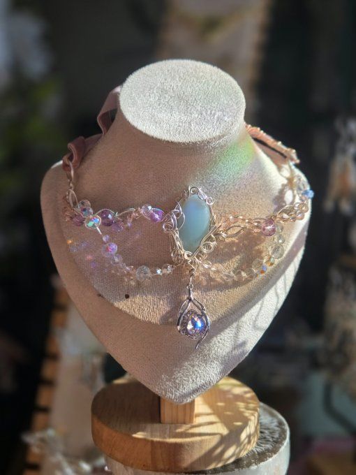 Collier modulable aqua calcédoine 