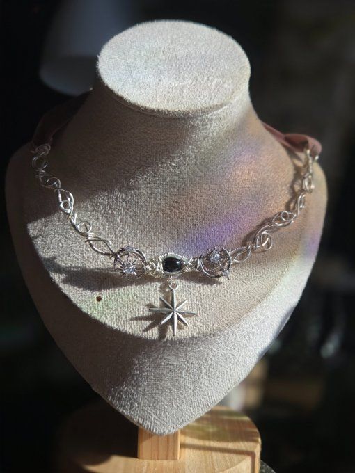 Constellation du Cygne : collier modulable Diopside black star 