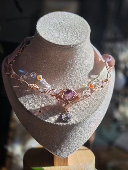 Legende Du Bifröst : Collier Modulable Amethyste Cuivre Rose